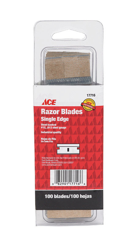 ACE  0.012 GA.  X 1.75 IN. L CARBON STEEL  SINGLE EDGE  RAZOR BLADE  100 PK