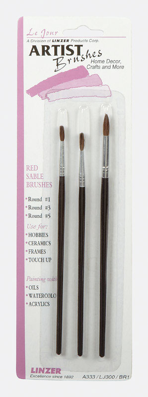 LINZER  ROUND  RED SABLE  ARTIST PAINT BRUSH SET  NO. 1 3 5