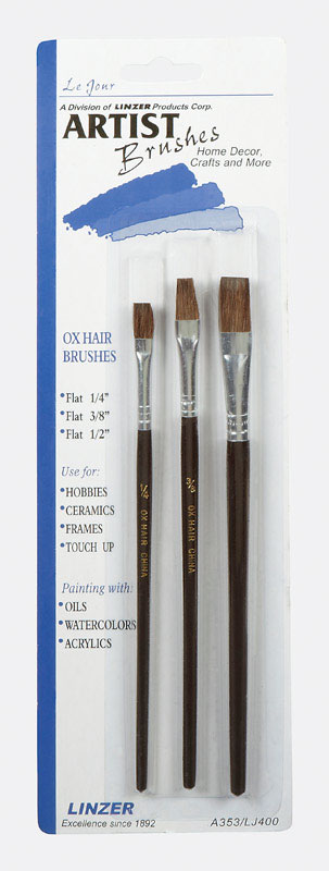 LINZER  1/4 3/8 AND 1/2 IN. OX HAIR  FLAT  ARTIST PAINT BRUSH SET