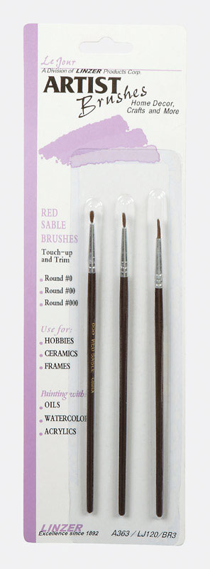 LINZER  NO. 000 NO. 00 AND NO. 0  ASSORTED  RED SABLE  ARTIST PAINT BRUSH SET