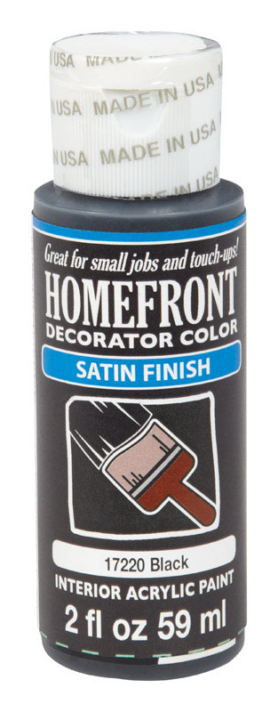 HOMEFRONT  DECORATOR COLOR  BLACK  SATIN  HOBBY PAINT  ACRYLIC LATEX  2 OZ.