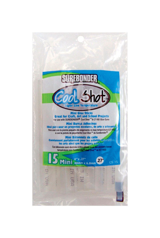 SUREBONDER COOL SHOT MINI BARRAS DE PEGAMENTO TRANSPARENTE 0.27 X 4 PULGADAS 15 PZ CS-15