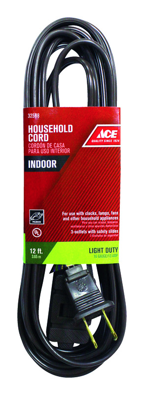 ACE  INDOOR  12 FT . L BROWN  EXTENSION CORD  16/2 SPT-2