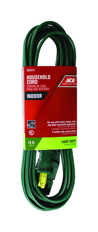 ACE  INDOOR  GREEN  EXTENSION CORD  15 FT . L 16/2 SPT-2