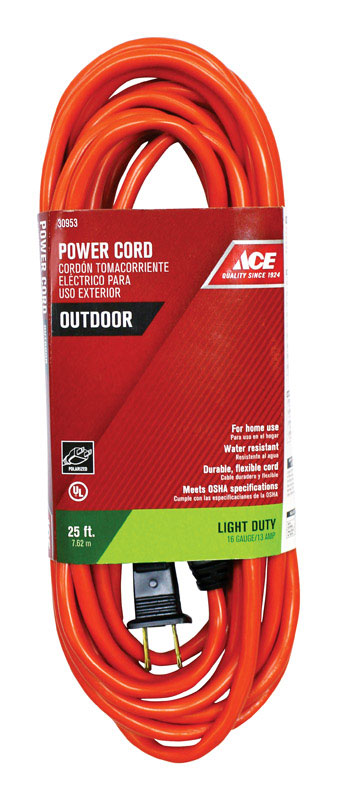 ACE  25 FT . L ORANGE  EXTENSION CORD  16/2 SJTW  INDOOR AND OUTDOOR