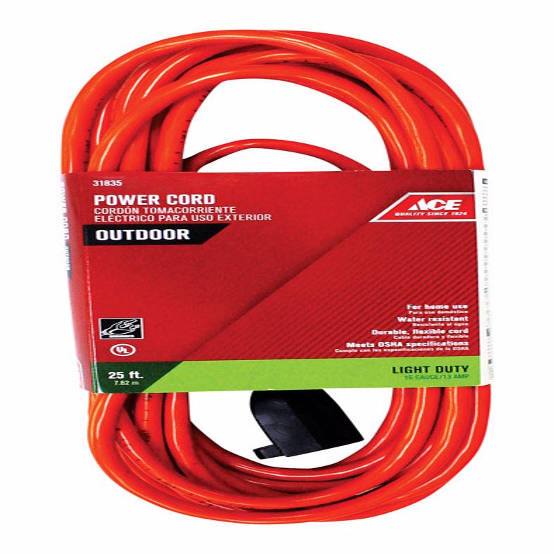 ACE  INDOOR AND OUTDOOR  ORANGE  EXTENSION CORD  16/3 SJTW  25 FT . L