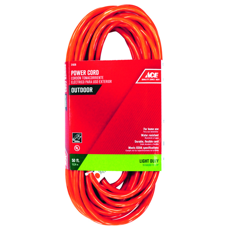 ACE  INDOOR AND OUTDOOR  50 FT . L ORANGE  EXTENSION CORD  16/3 SJTW