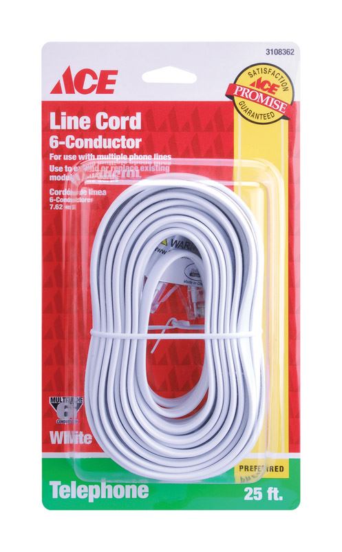 ACE PHONE CORD M/M 25FT WH