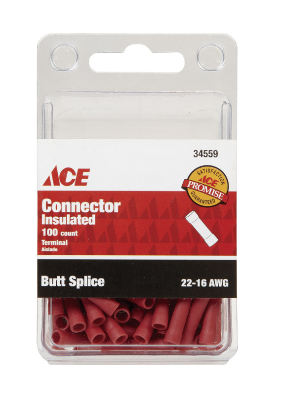 ACE CONECTOR A TOPE AISLADO PARA CABLE 22 - 16 AWG COLOR ROJO  PAQUETE DE 100 PZS 34559