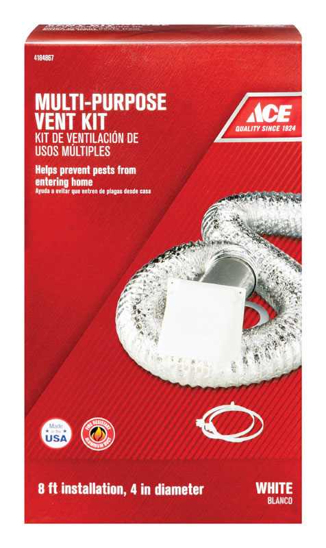 ACE KIT DE VENTILACION USOS MULTIPLES PLATA / BLANCO ALUMINIO FLEXIBLE 4 IN X 8 FT (10.16 CM X 2.43 M) ACERK8WF