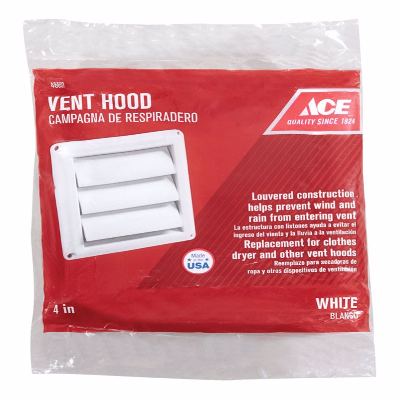 ACE CAMPANA DE VENTILACION DE SECADOR BLANCO 4 IN X 4 IN (10.16 CM X 10.16 CM )ACEHSR4W