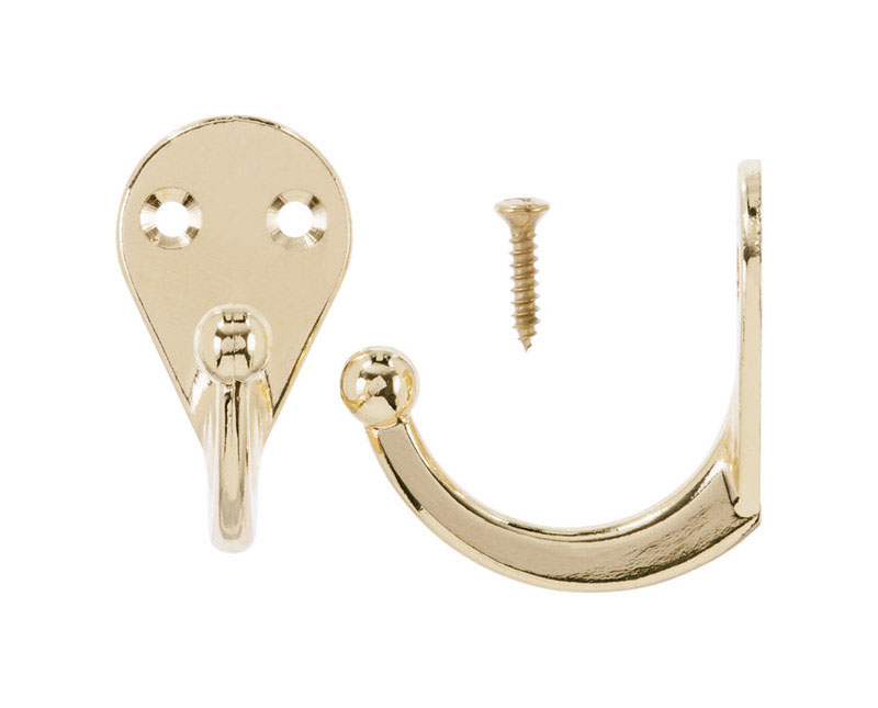 ACE  1-3/4 IN. L BRIGHT BRASS  BRASS  BRIGHT BRASS  SINGLE GARMENT  HOOK  2 PK SMALL