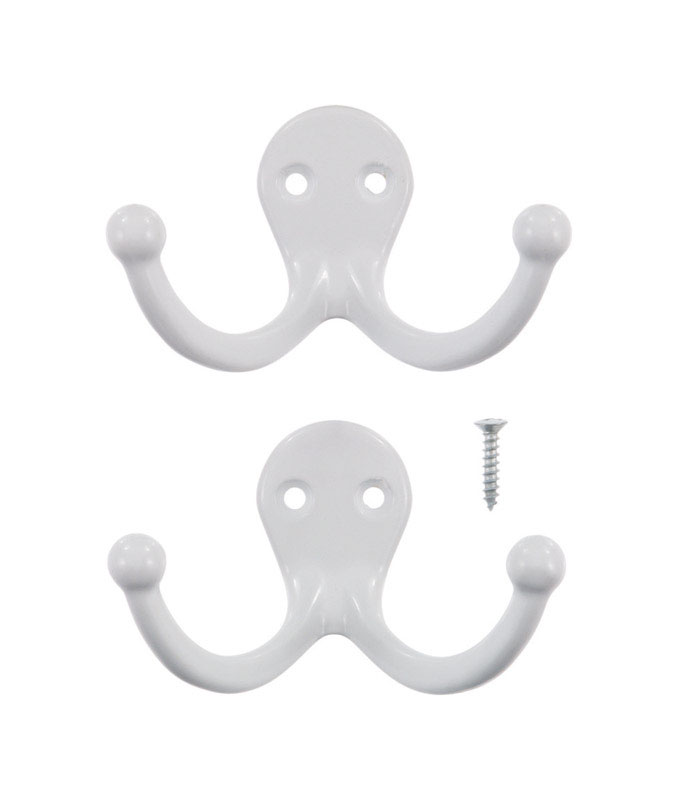 ACE  1-3/4 IN. L WHITE  METAL  SMALL  DOUBLE GARMENT  WHITE  2 PK HOOK