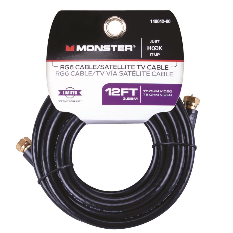 CABLE COAXIAL RG6 DE 12 PIES (3.65 MTS) EN COLOR NEGRO 140042-00