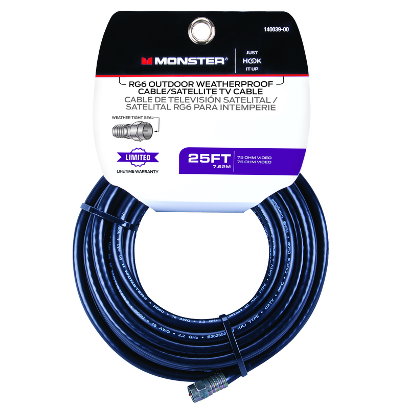 MONSTER CABLE COAXIAL RG6 25 FT NEGRO ( 7.62 M)140039-00