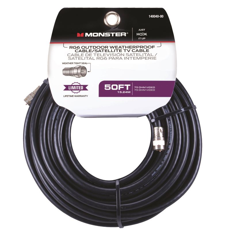 MONSTER CABLE COAXIAL RG6 50 FT NEGRO140040-00