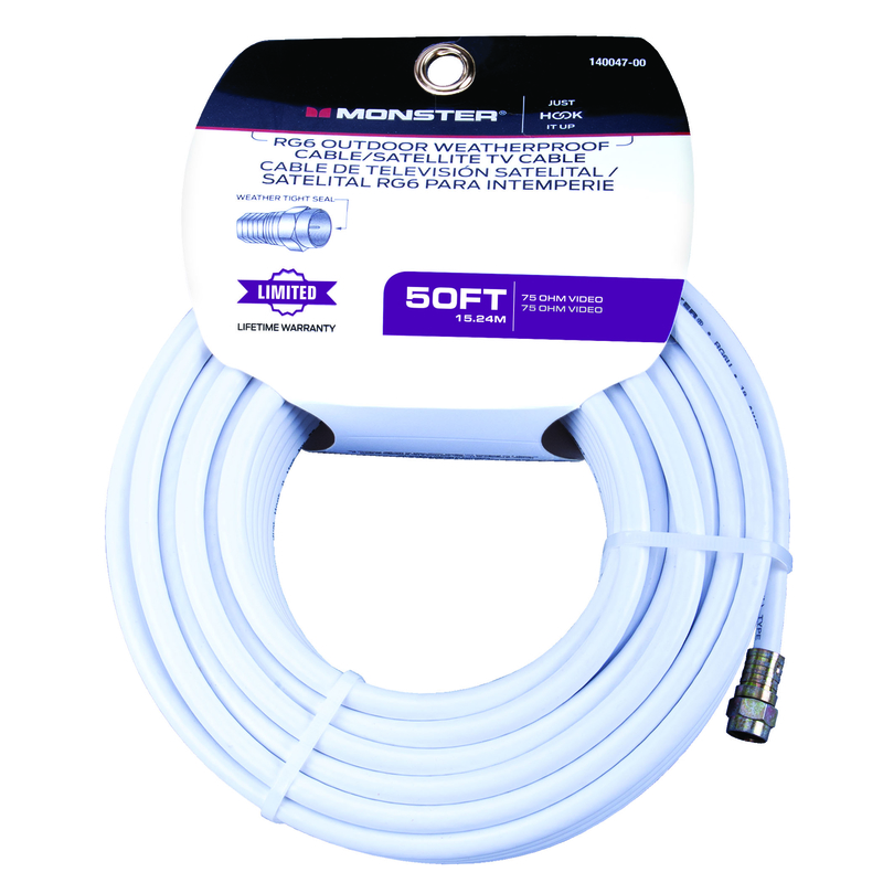 MONSTER CABLE COAXIAL DE TV RG6 50 FT BLANCO ( 15.24 M )140047-00